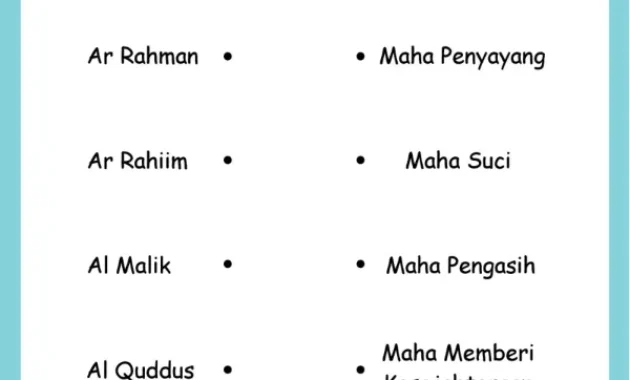 Worksheet Anak Muslim Tes Asmaul Husna
